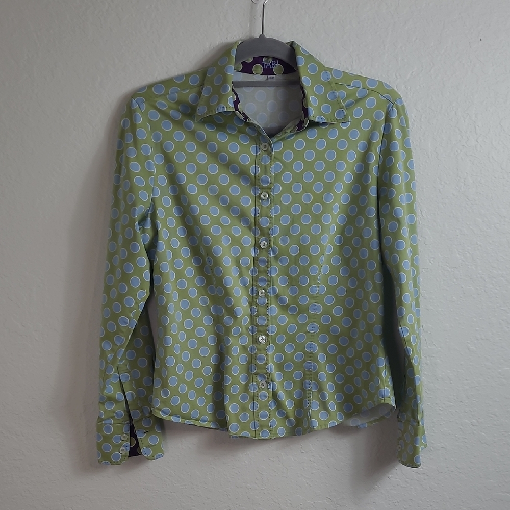 Tabi Green Polka Dot Button-Up Shirt Small Petir